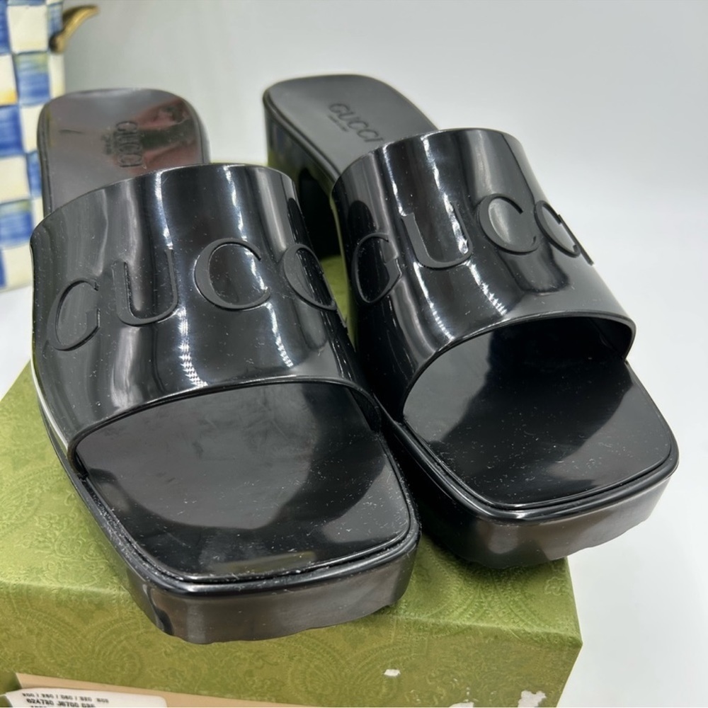 Gucci Black Women's Slide Sandals low heel. Size 41 made in Italy. - Picture 2 of 12